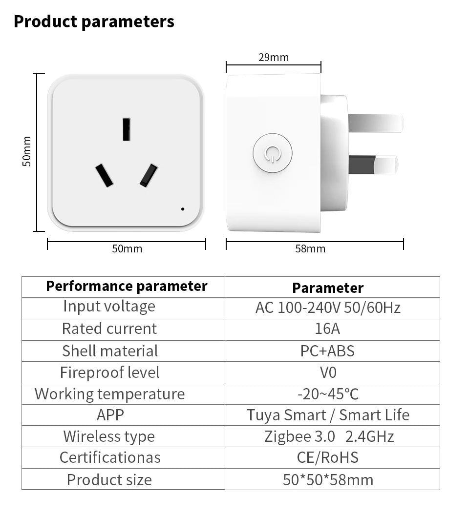 Zigbee Smart Socket AU Plug Adapter