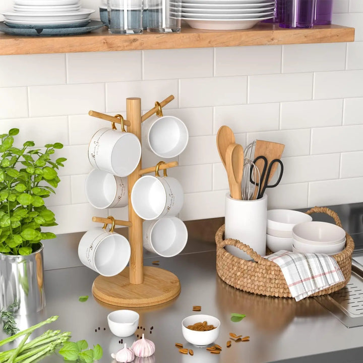 Bamboo Mug Holder 6 Hooks