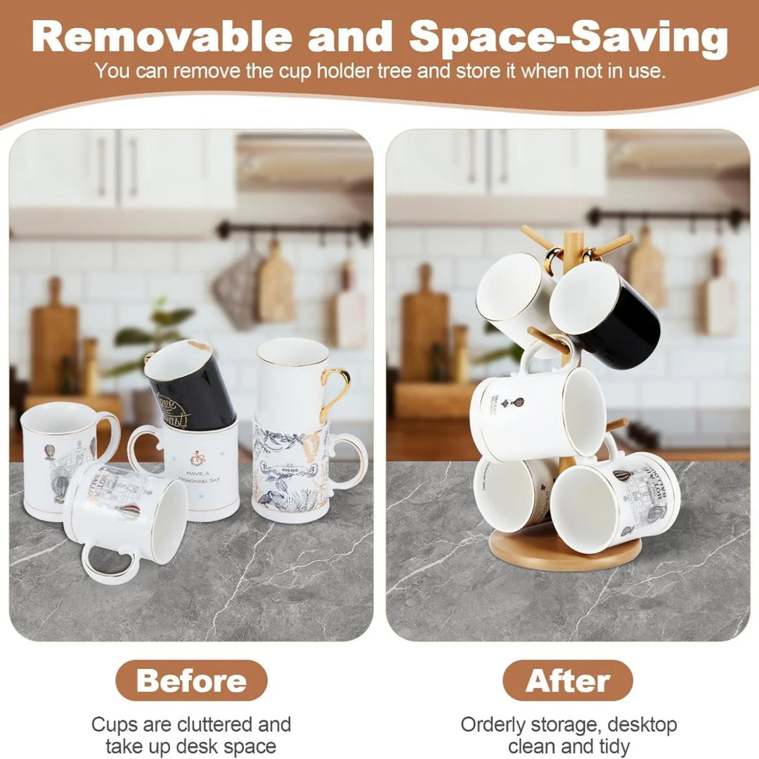 Bamboo Mug Holder 6 Hooks