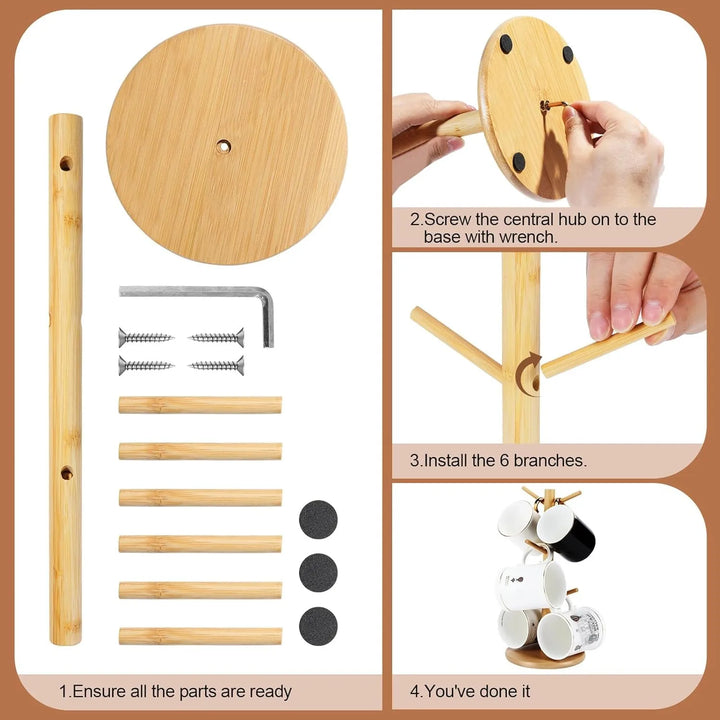 Bamboo Mug Holder 6 Hooks